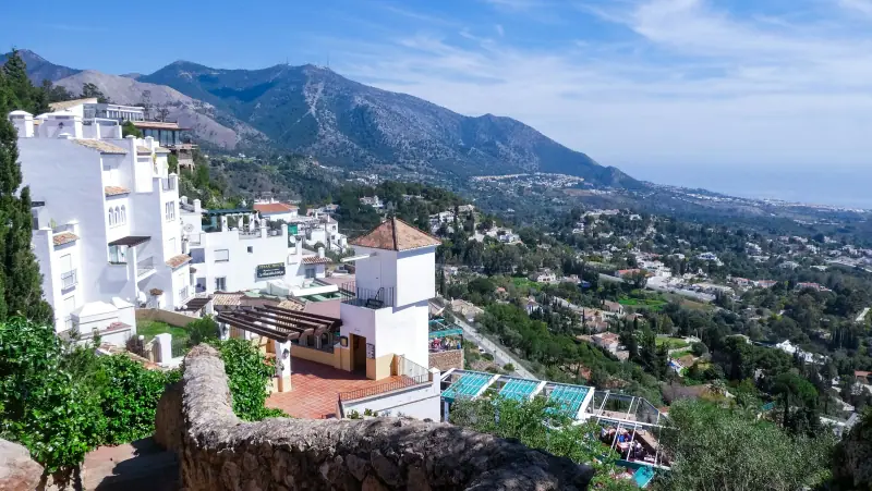 Mijas Pueblo on the mountainside, looking down to the coast